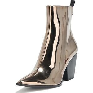 Karl Lagerfeld Paris Kortini Women's Metallic Bronze Block Heel Ankle Booties